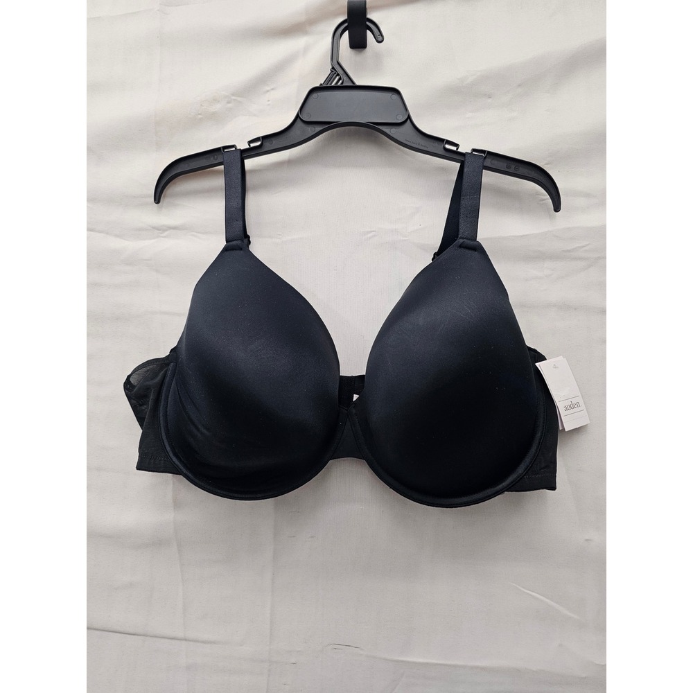 Auden Womens Demi Coverage T-Shirt Bra Black Nylon Blend Casual Size 42DDD
